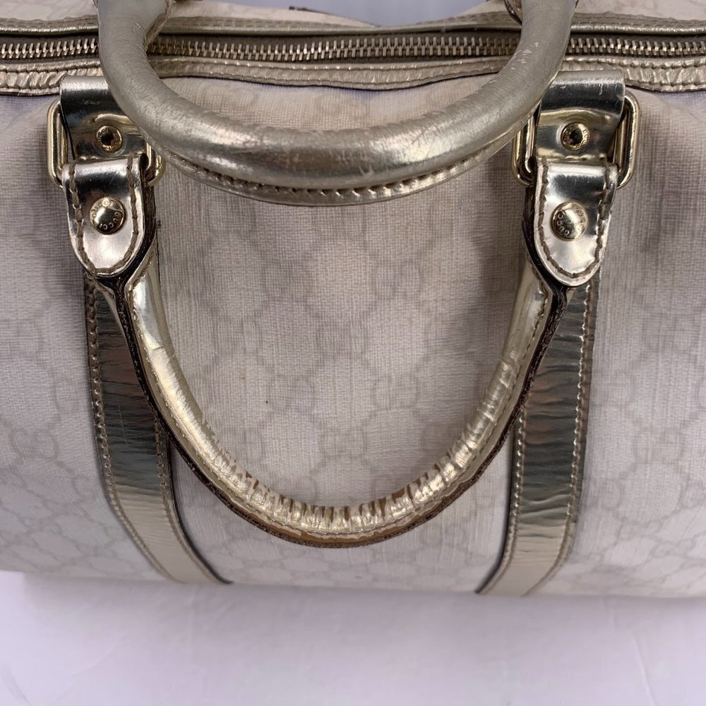 Authentic Vintage GUCCI Joy Boston Ivory & Gold GG Coated Canvas Medium Satchel - Picture 7 of 15
